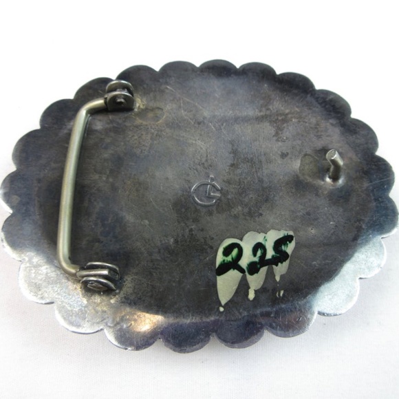VTG Native American Belt Buckle Silver Turquoise - Picture 5 of 6